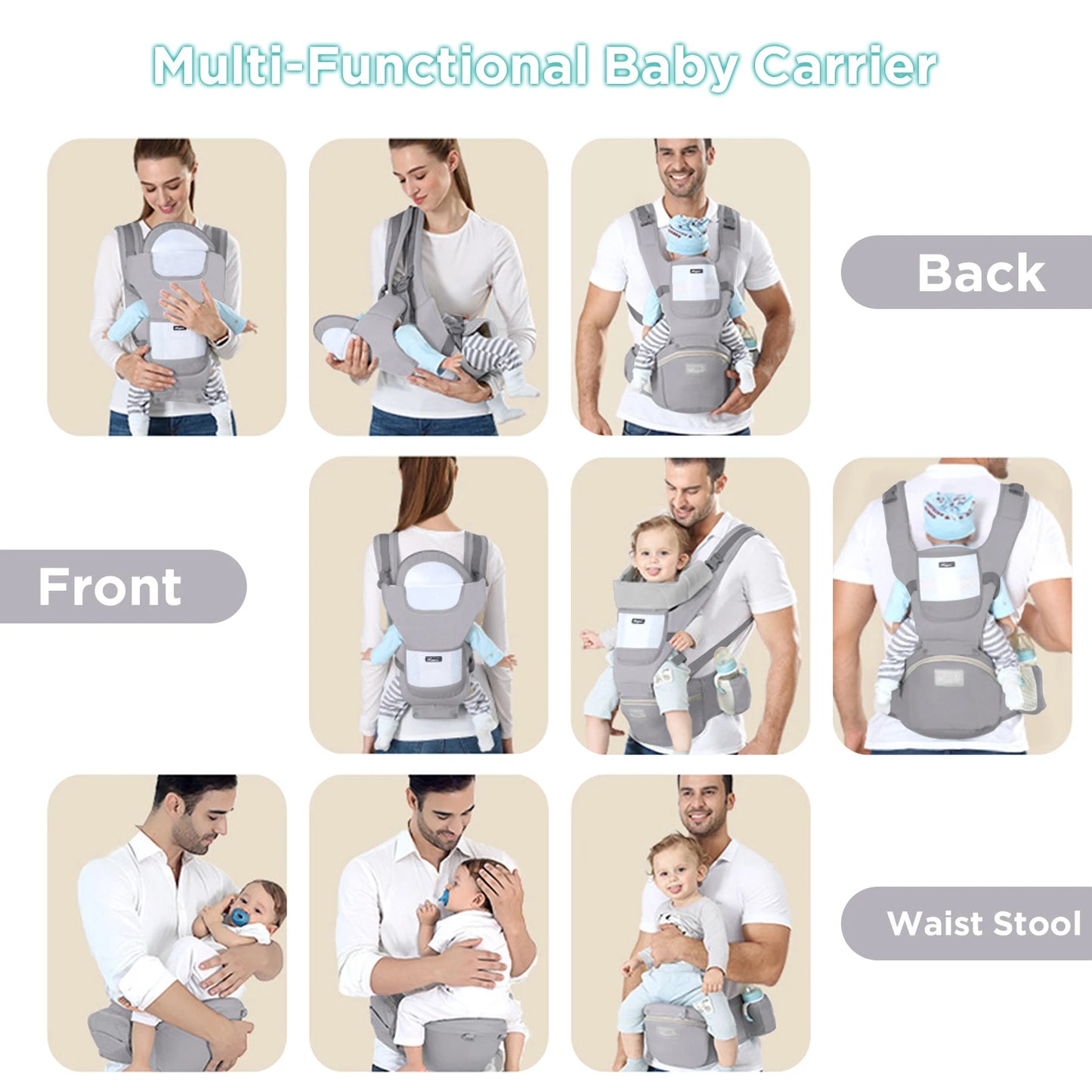 Ergonomic multifuntional hip seat baby carrier