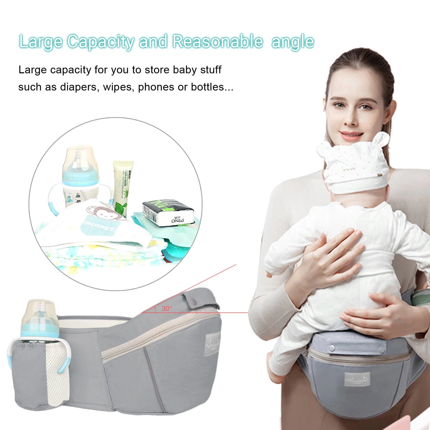 Ergonomic multifuntional hip seat baby carrier