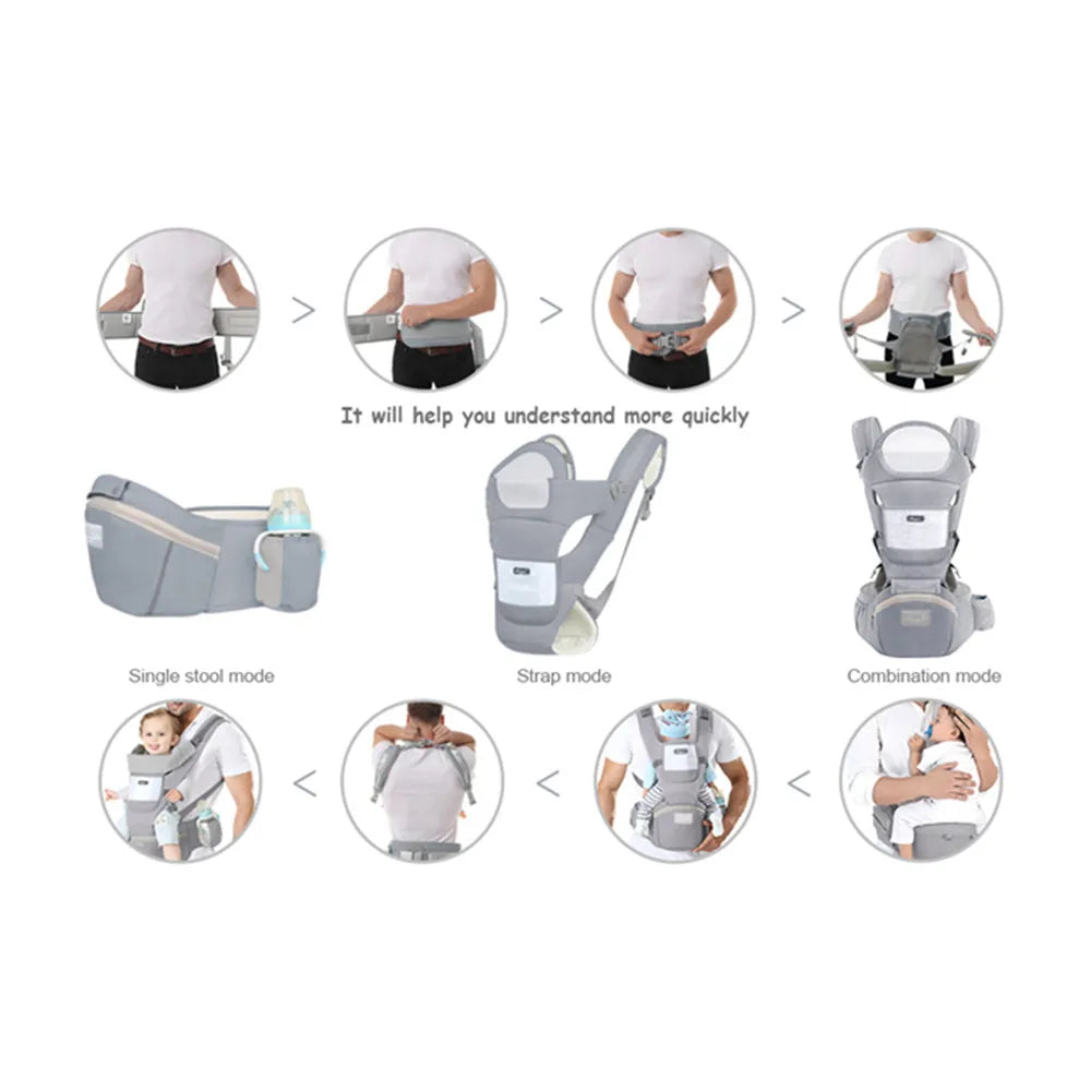 Ergonomic multifuntional hip seat baby carrier