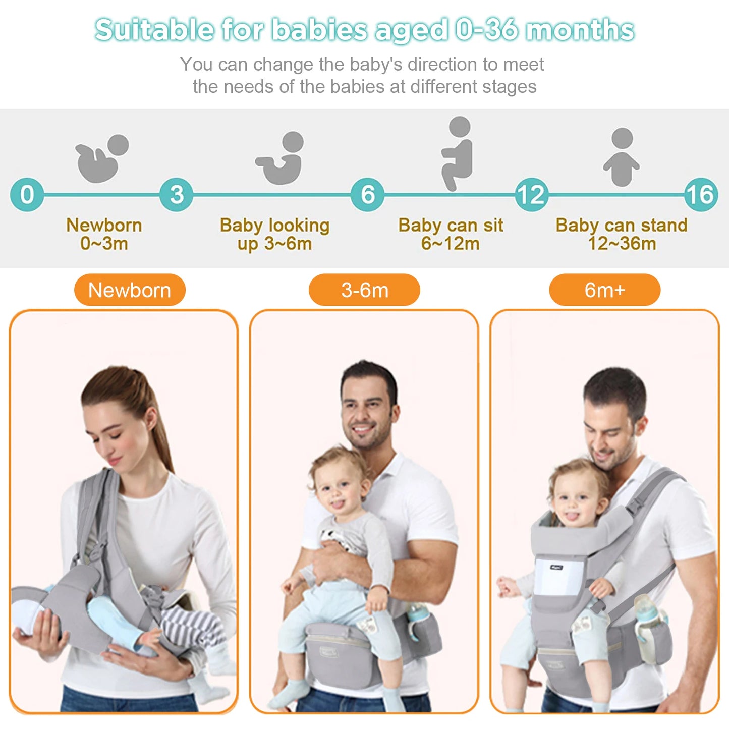 Ergonomic multifuntional hip seat baby carrier