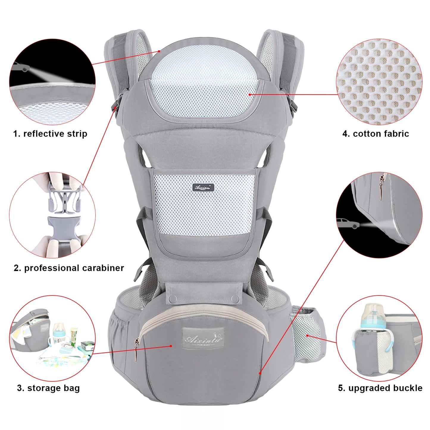 Ergonomic multifuntional hip seat baby carrier